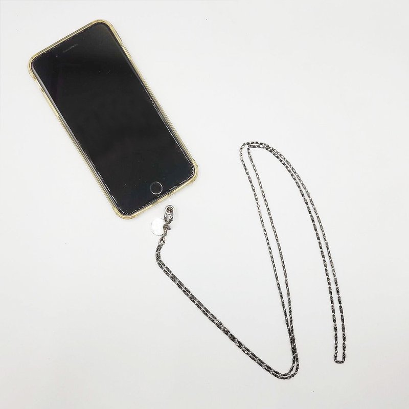 Silver Mobile Cross Body Chain Strap - Lanyards & Straps - Sterling Silver Black