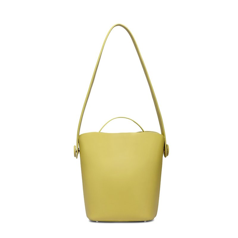 Yellow cowhide bucket honey color tote bag two in one detachable independent mother bag large capacity shoulder bag - กระเป๋าแมสเซนเจอร์ - หนังแท้ สีเหลือง