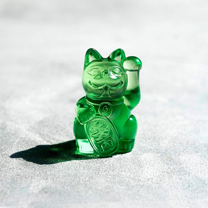 3cm Lucky Cat Buff-Transparent Green - ของวางตกแต่ง - เรซิน 