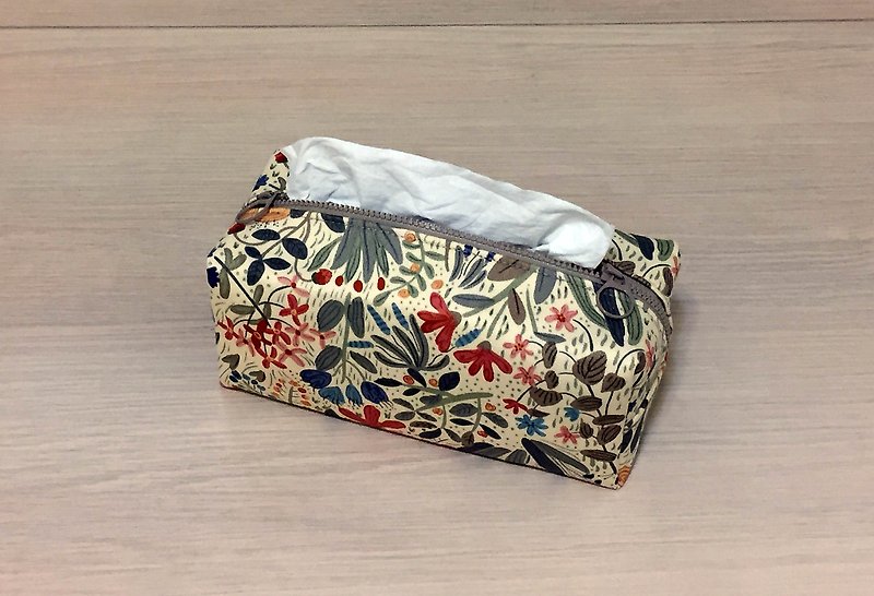 (Dual Purpose) Colorful Flowers_tissue cover/ zipper bag - Items for Display - Cotton & Hemp 