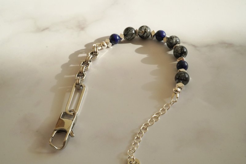 Black crystal lapis lazuli 14KGF bracelet - Bracelets - Crystal Multicolor