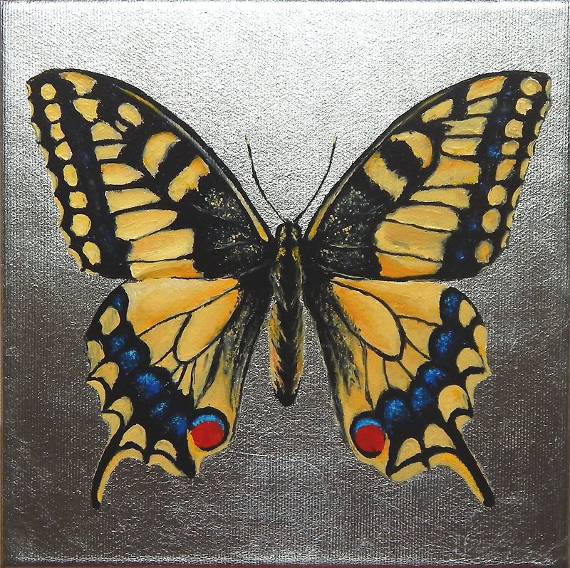 Butterfly Painting, Silver Art, Swallowtail, Original Painting, Handmade Art 掛畫 - โปสเตอร์ - วัสดุอื่นๆ สีเงิน