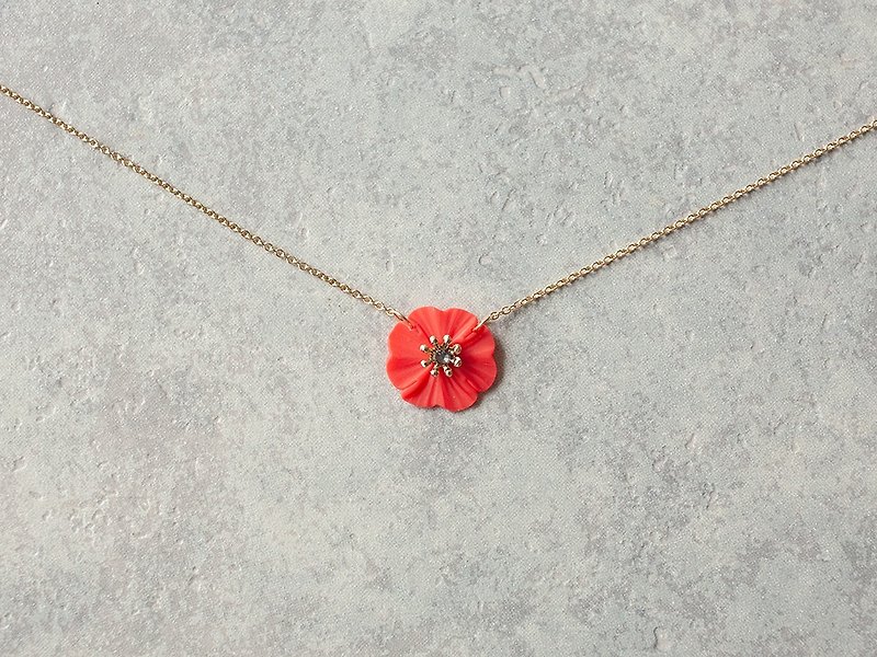 One flower necklace/red - Necklaces - Clay Red