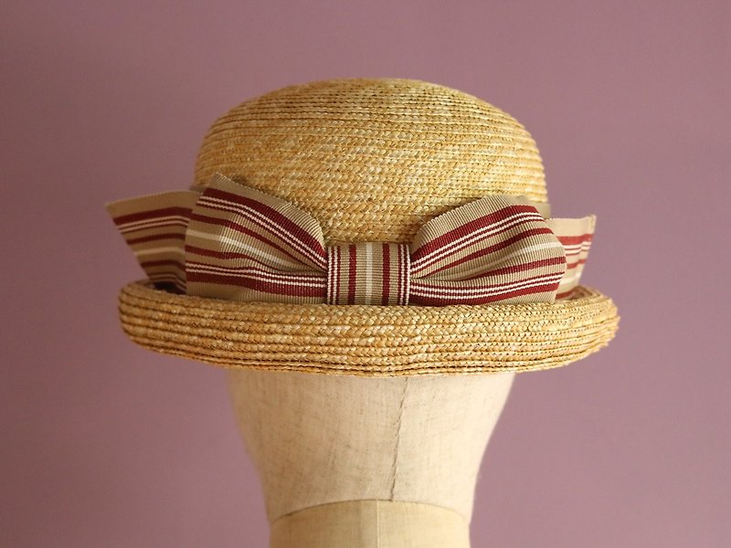 麦わら素材のボーラーハット Nicole Stripe - 帽子 - 其他材質 卡其色