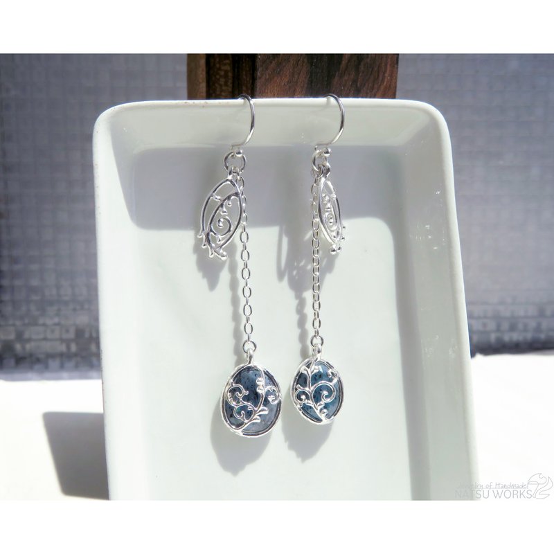 モス カイヤナイト ピアス / Moss Kyanite earring - 耳環/耳夾/耳骨夾 - 寶石 藍色