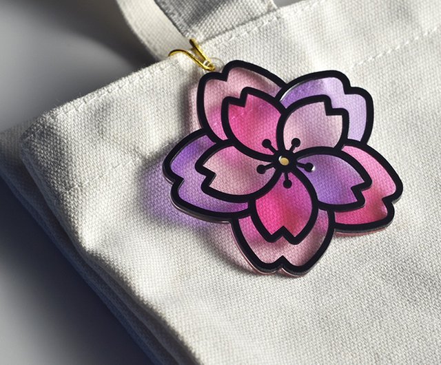 Cherry Blossoms Flower Embroidery Keychain