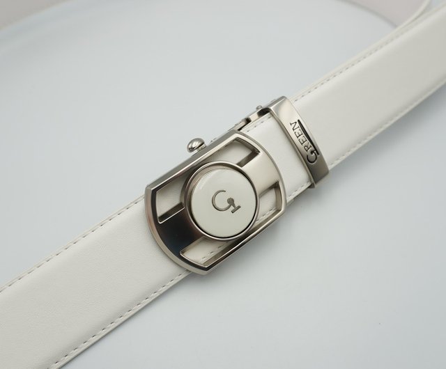Green ゴルフ 白いベルト 自動バックル メンズゴルフベルト 白いボール