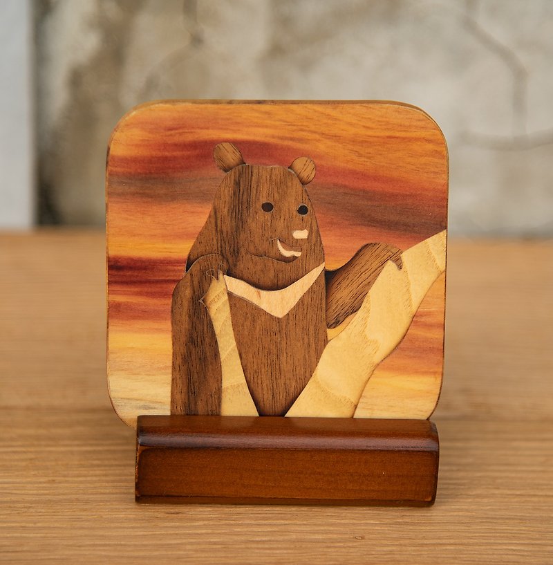 Inlaid craft coaster-Taiwan forest animals series-Taiwan black bear - Coasters - Wood Orange