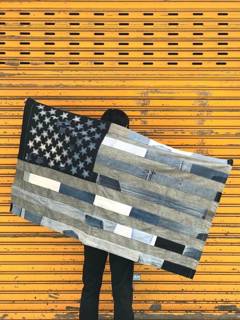 Denim remade US flag - 圍巾/披肩 - 棉．麻 藍色