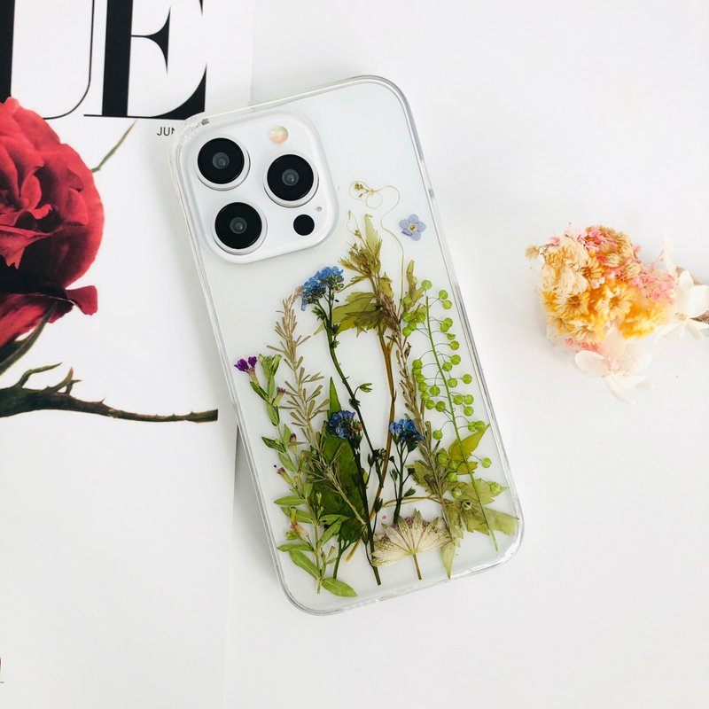 Green Garden Handmade Pressed Flower Phone Case for iPhone 16 Pro Samsung S25 - Phone Cases - Plants & Flowers 