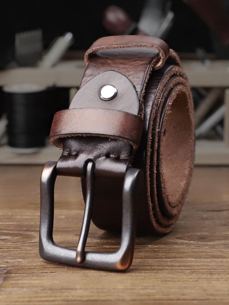 American vintage cow leather men's belt handmade cowhide belt for jeans - Belts - Genuine Leather Brown