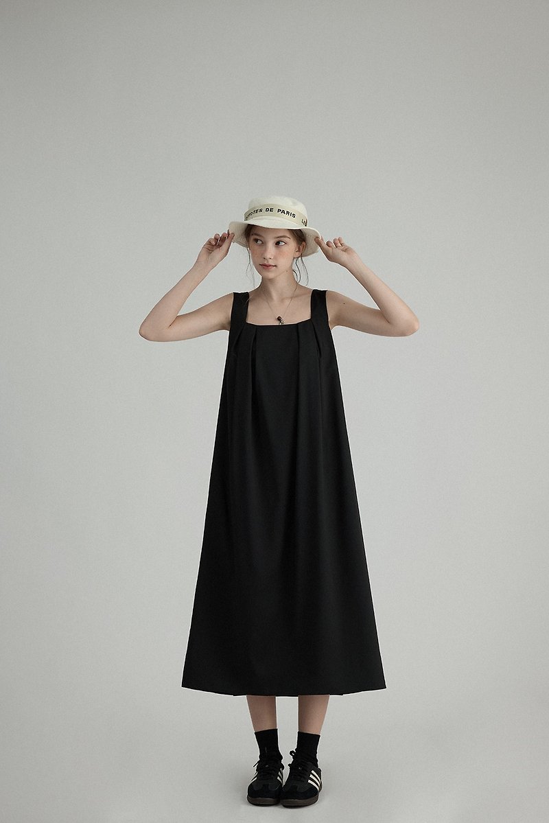 Sijing vintage sleeveless vest dress - ชุดเดรส - วัสดุอื่นๆ สีดำ
