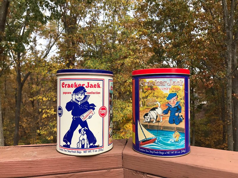 Early Tin Cans / Storage Box Cracker Jack - กล่องเก็บของ - โลหะ หลากหลายสี