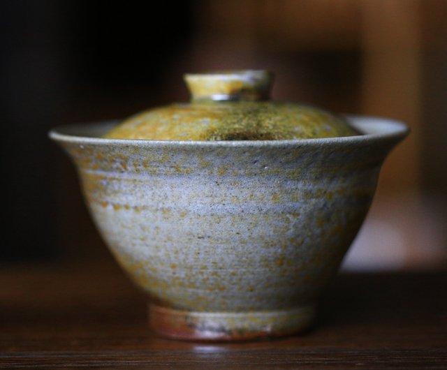 A1130-4/永福窯/小山岑一 造/柿釉蓋向付6客/共箱/蓋碗/蓋物/茶碗