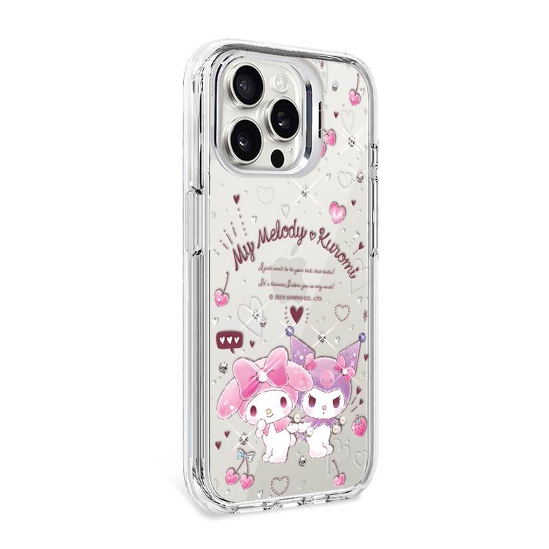 Sanrio iPhone full range of shockproof dual-material invisible stand color diamond phone cases-Happy Melody - เคส/ซองมือถือ - วัสดุอื่นๆ หลากหลายสี