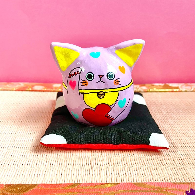 ハート猫猫だるま　【大】パープル - 置物 - 粘土 パープル