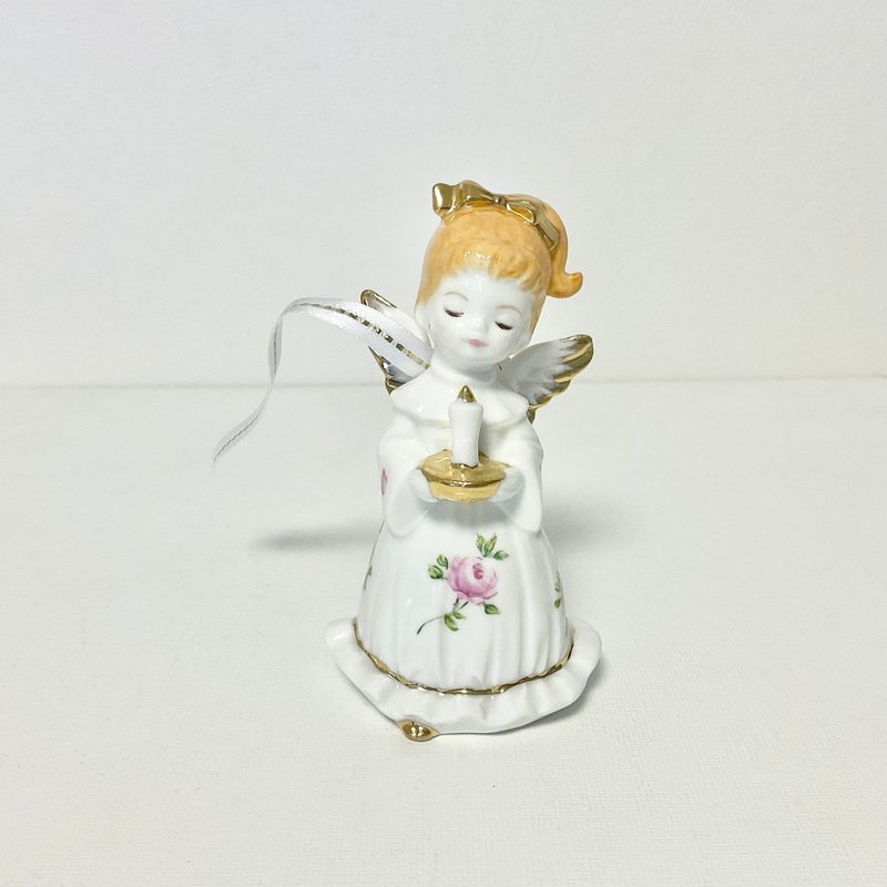 Angel ornament with handpainted rose dress(candle) - Stuffed Dolls & Figurines - Porcelain White