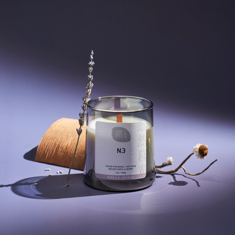 N3 Leisurely Twilight-Floral Fragrance/Orange Blossom & Lavender/Natural Essential Oil Soy Wood Wick Candle - Candles & Candle Holders - Wax Gray