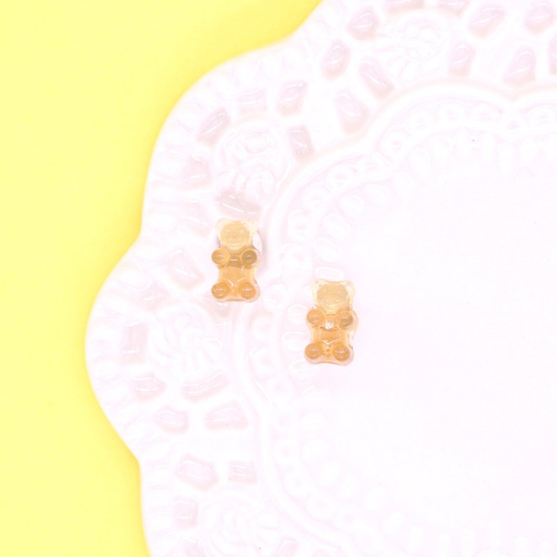 ** Playful Design** UV Resin Miniature Gummy Bear Earrings/Ear Clips ** - ต่างหู - วัสดุอื่นๆ สีกากี