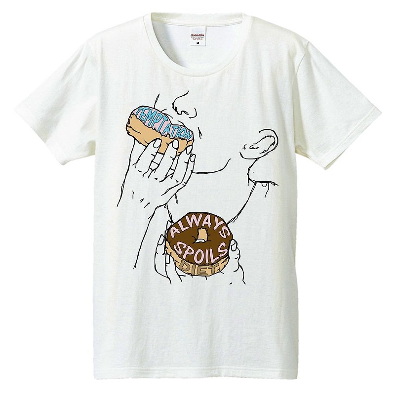 T-shirt / temptation always spoils diet - เสื้อยืดผู้ชาย - ผ้าฝ้าย/ผ้าลินิน ขาว