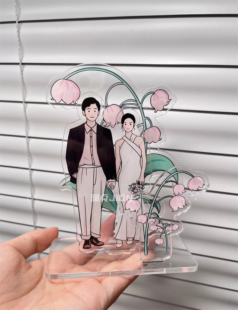 Original authentic acrylic wedding hand-painted stand custom cartoon anime star wedding dress wedding figure ornaments - Items for Display - Glass Pink