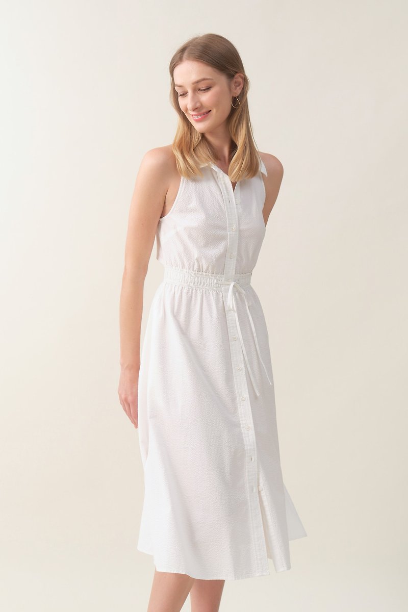 Tove & Libra Sleeveless Midi Cutout Shirtdress - White Sustainable Fashion - ชุดเดรส - ผ้าฝ้าย/ผ้าลินิน ขาว