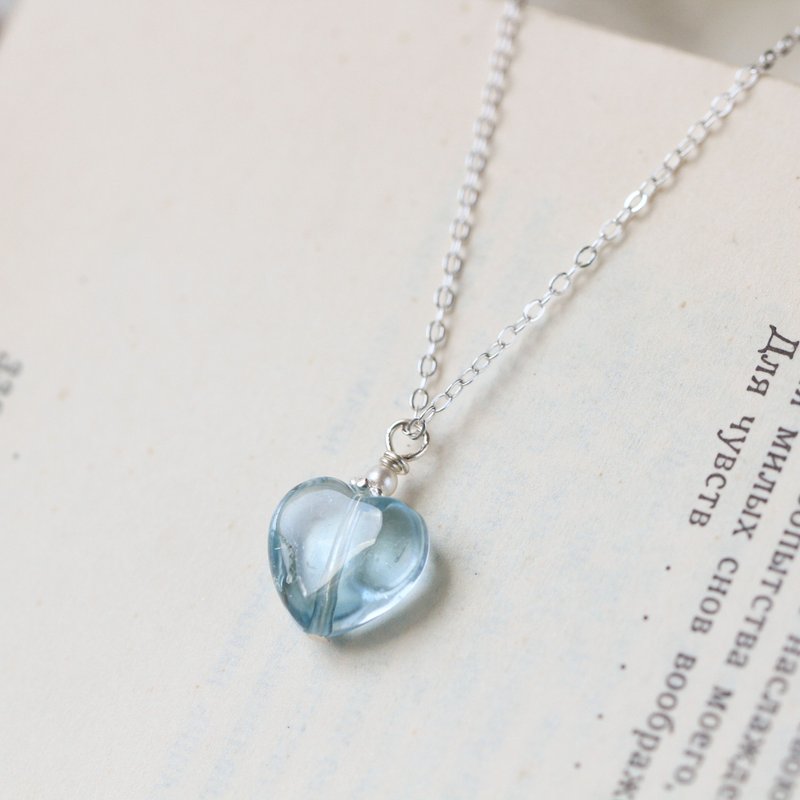 November birthstone Stone ice-through love sterling silver crystal necklace clavicle chain birthday gift - สร้อยคอ - เงินแท้ สีน้ำเงิน