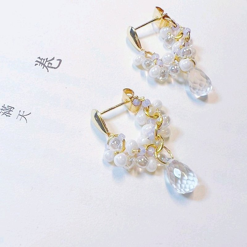1KM Blooming Fruit Beads White Crystal Earrings - Earrings & Clip-ons - Crystal 