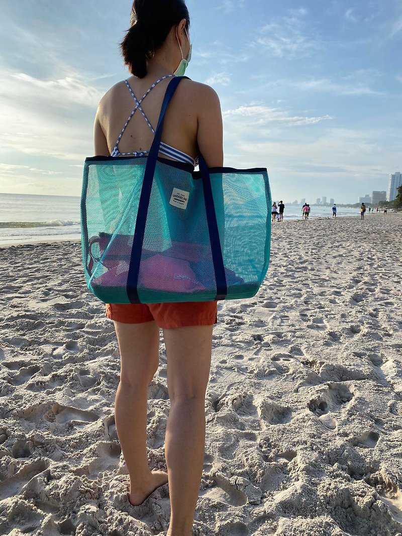 Mint Mesh bag with zipper/ Fitness Bag/ Grocery Bag/ Beach Bag Size L - กระเป๋าถือ - วัสดุอื่นๆ สีส้ม