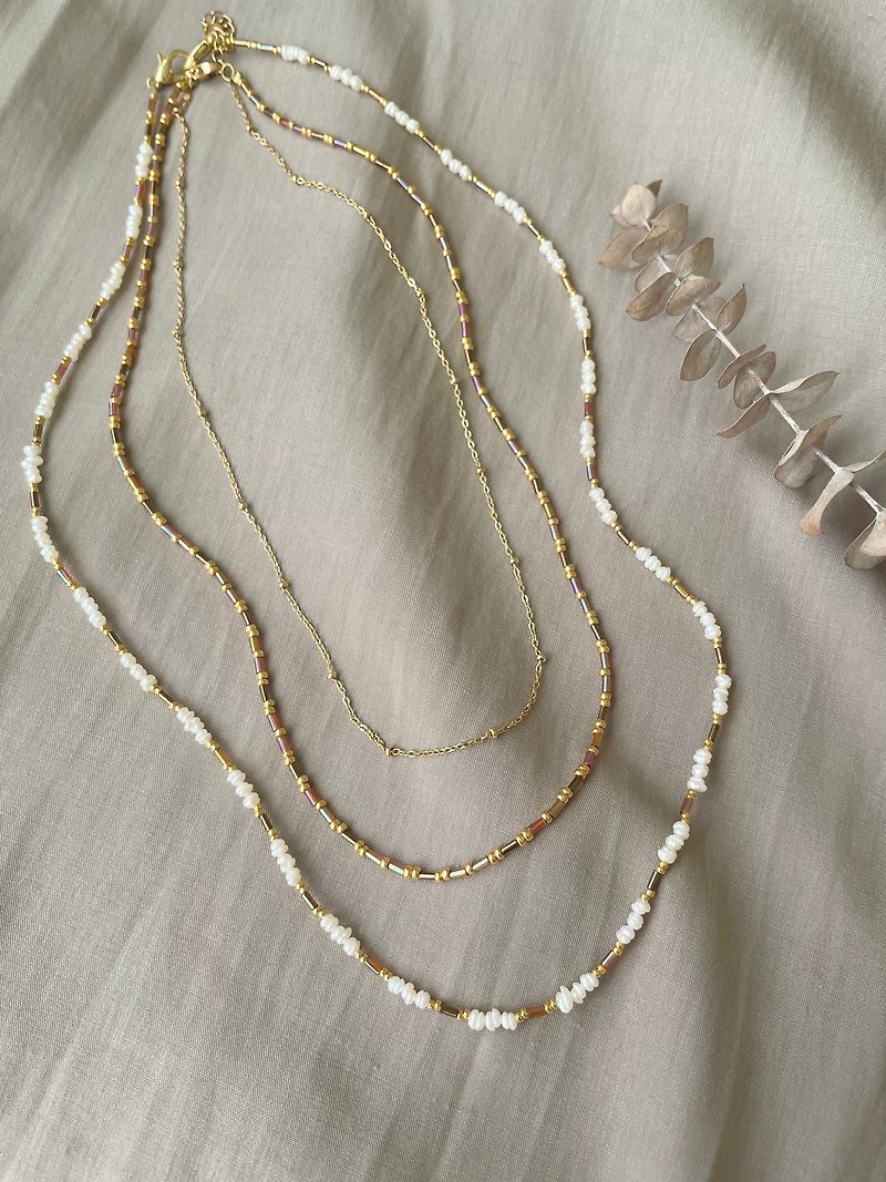 Natural pearl necklace retro style pearl necklace double strand + single strand - Necklaces - Pearl Gold