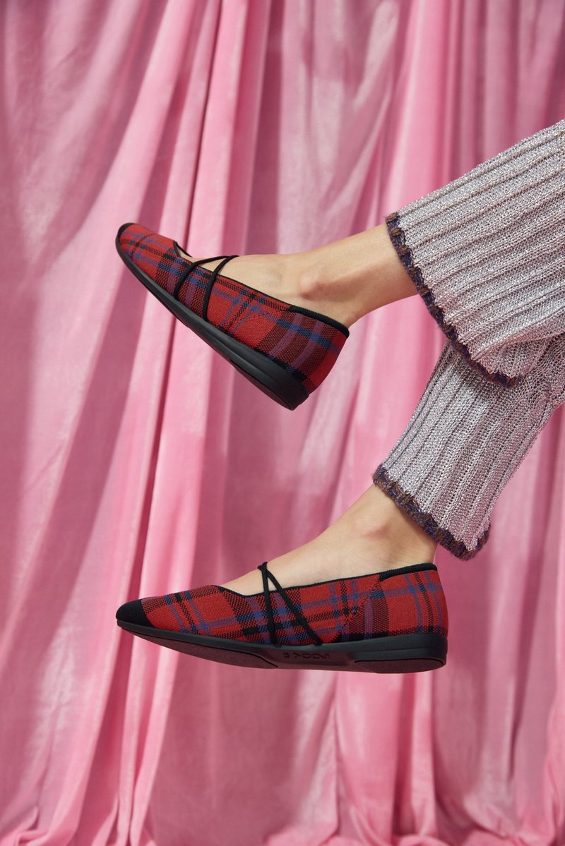 Bad Girl Flats Red Plaid - รองเท้าบัลเลต์ - เส้นใยสังเคราะห์ สีแดง