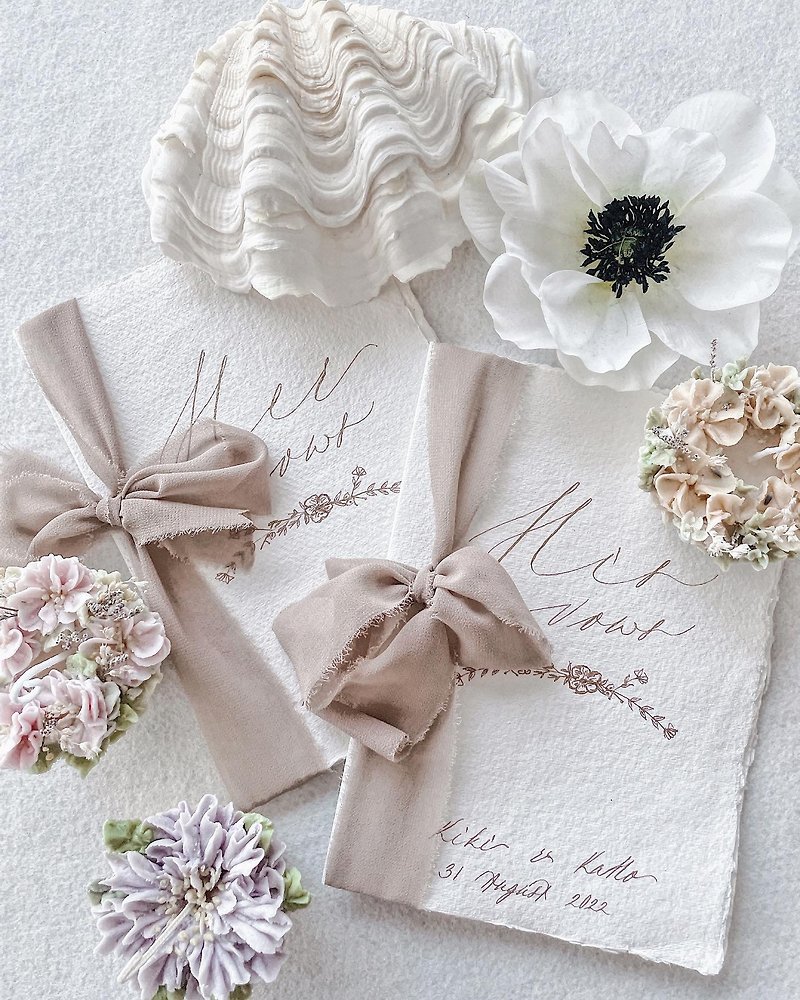 be one letter - Handmade Wedding Vows book silk ribbon- Dusty Pink - การ์ด/โปสการ์ด - กระดาษ สึชมพู
