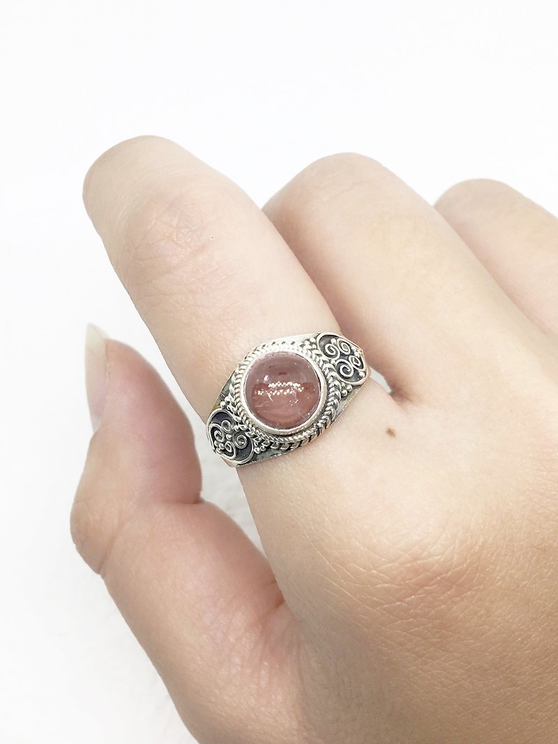 Pink Tourmaline Retro Design Ring in Sterling Silver Nepal Handmade Mosaic (Style 1) - General Rings - Gemstone Pink
