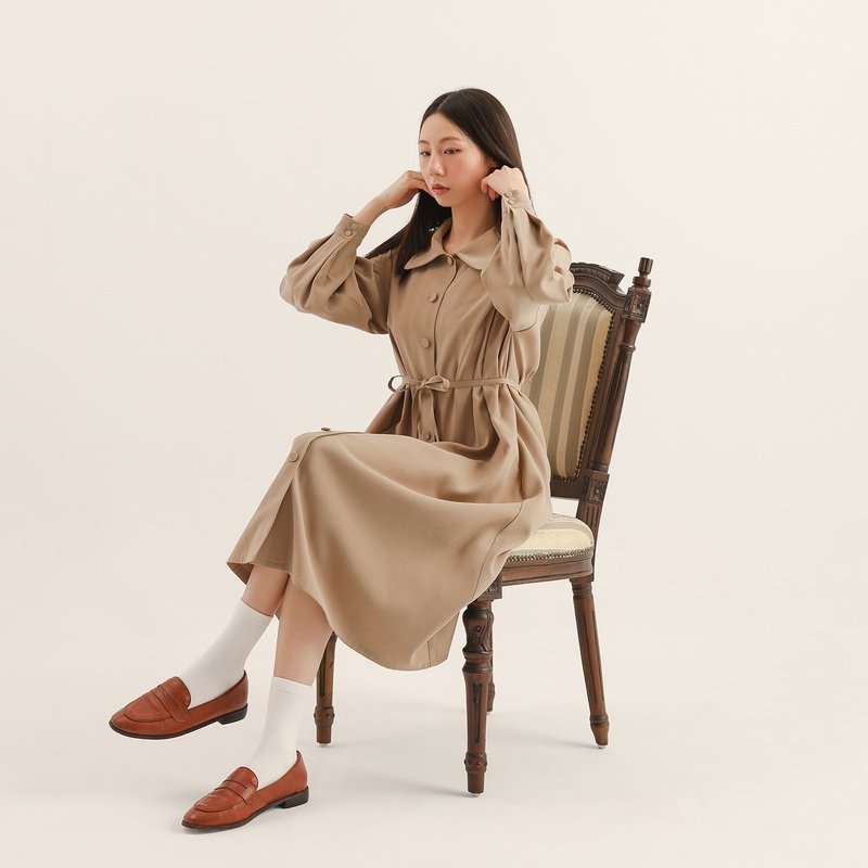 Original Classic: Peaceful French Dress_CLD510_Khaki - One Piece Dresses - Polyester Khaki