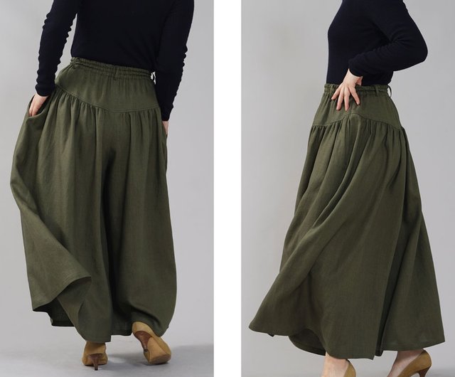 wafu リネン　ロングパンツ　ウエストゴム　ベージュ wafu リネン ロングパンツ ウエストゴム ベージュ