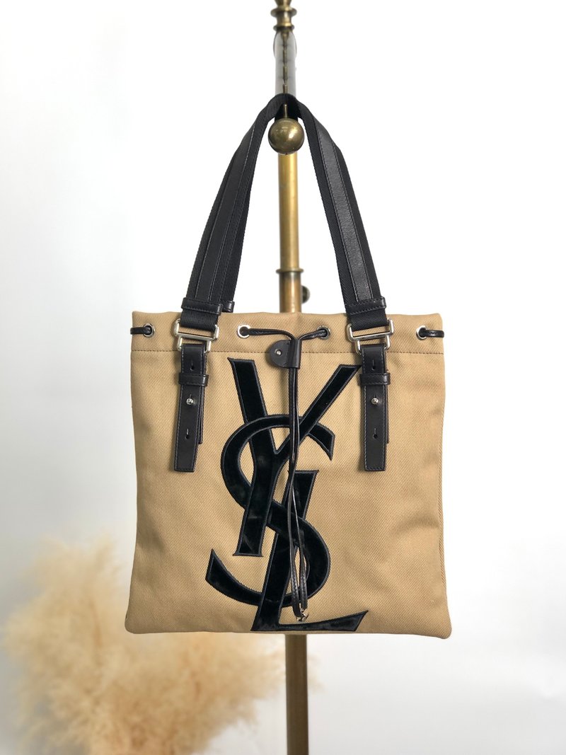 【 日本直送　名牌中古包 】Yves Saint Laurent トートバッグ ベージュ カサンドラ カハラ YSL キャンバス vintage tc7pge - 手提包/手提袋 - 棉．麻 咖啡色