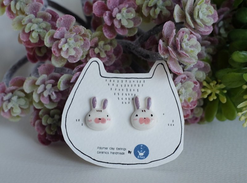 Japanese rabbit earrings - 耳環/耳夾 - 其他材質 白色