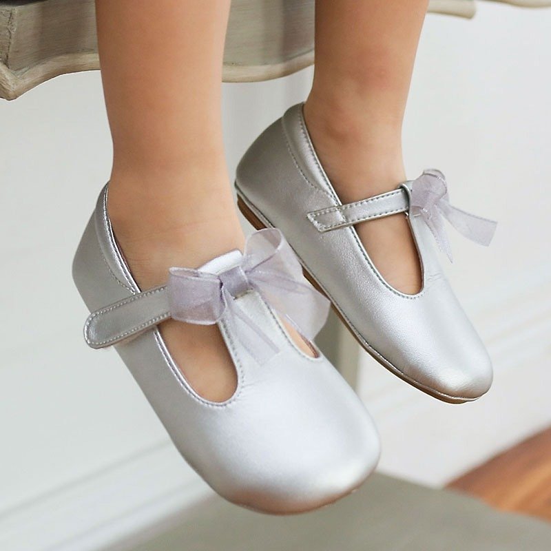 (Zero yards Special) Dream Butterfly Mary Jane Baby Shoes - Yao jump Silver - รองเท้าเด็ก - หนังแท้ สีเงิน