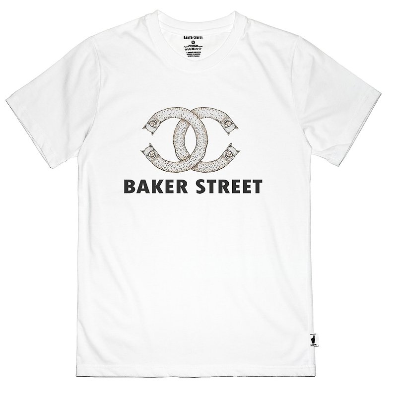 British Fashion Brand [Baker Street] Bending Alpaca Printed T-shirt - เสื้อยืดผู้ชาย - ผ้าฝ้าย/ผ้าลินิน ขาว