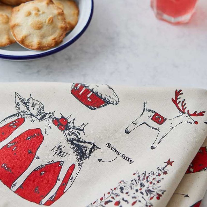 British Egg Placemat Christmas Spree - ผ้ารองโต๊ะ/ของตกแต่ง - ผ้าฝ้าย/ผ้าลินิน สีแดง