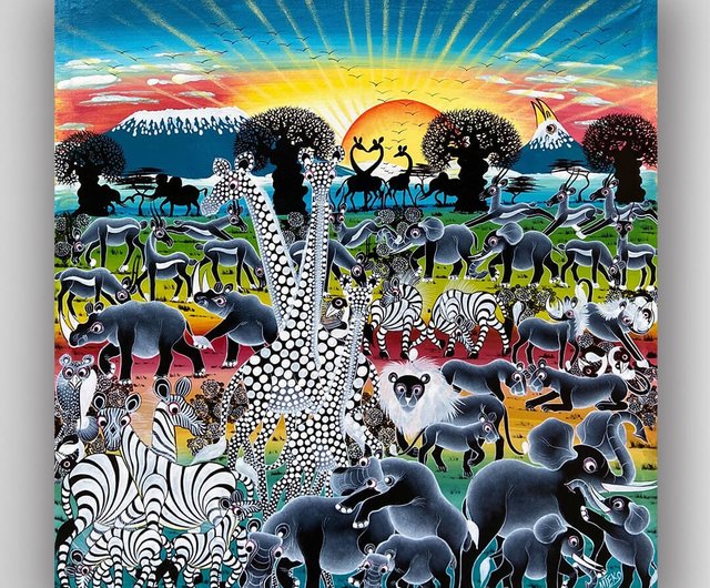 U718 日の出草原】アフリカ美術を台湾に空輸/75x75cm - ショップ