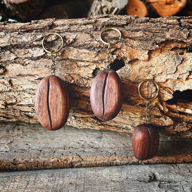 咖啡豆吊飾/北美黑胡桃木製 - 鑰匙圈/鑰匙包 - 木頭 