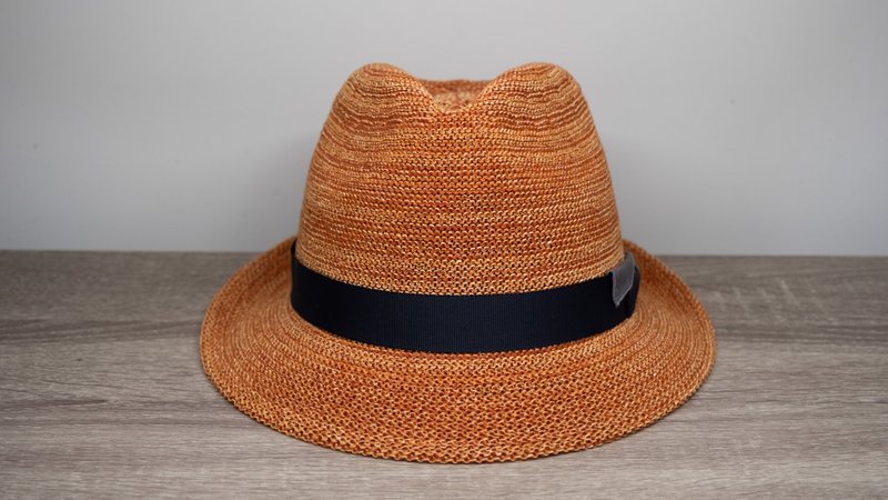 Spring/Summer Korean Jazz Hat - Tropical Orange Knitted Hat Paper Thread Woven Washable Made in Taiwan - Hats & Caps - Paper Black