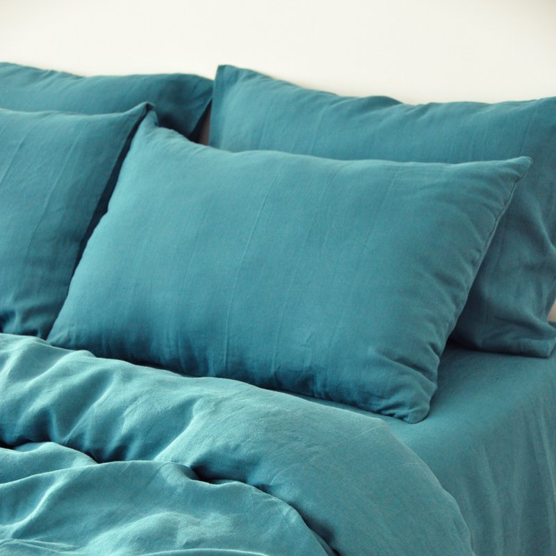 Teal linen duvet cover / Softened linen / Comforter cover / Quilt cover - 寢具/床包 - 亞麻 藍色