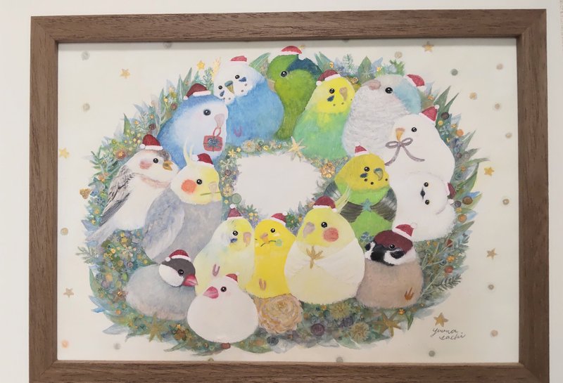 木製額入り原画【サンタインコリース】 - 海報/掛畫/掛布 - 紙 綠色