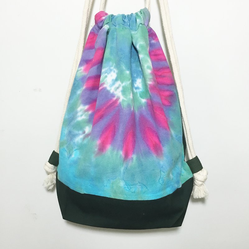 Tie Dye/Handmade/drawstring/backpack [Pink] - กระเป๋าหูรูด - ผ้าฝ้าย/ผ้าลินิน สีเขียว