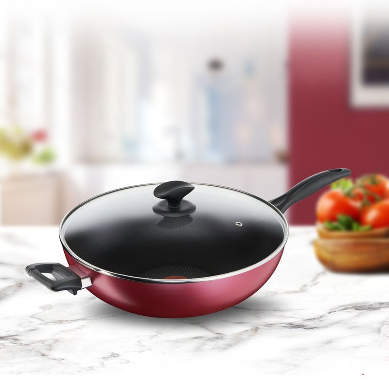 Tefal French Tefal Baroque series 32CM non-stick wok (with lid) - Pots & Pans - Aluminum Alloy Red