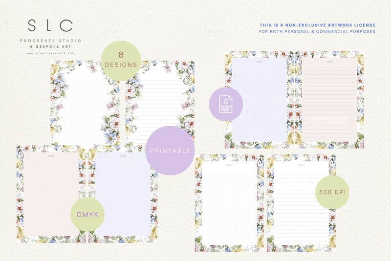 Wildflowers Digital & Printable Stationery Notes Pad | A4, Letter | Florals - 電子似顏繪/繪畫/插畫 - 其他材質 