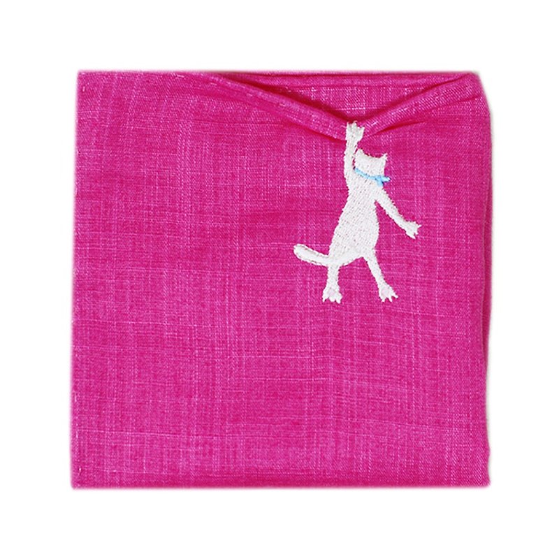 HIKKOMI cat Pink handkerchief 41 x 41cm, 50% cotton, 50% linen, made in Japan - Handkerchiefs & Pocket Squares - Cotton & Hemp Pink