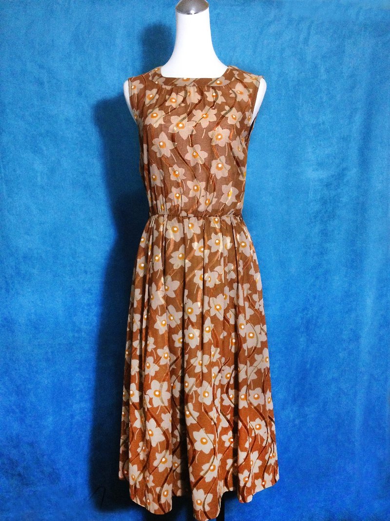 Ping pong ancient [ancient costumes / corrugated flowers long version of sleeveless ancient dress] abroad back to VINTAGE - One Piece Dresses - Polyester Brown